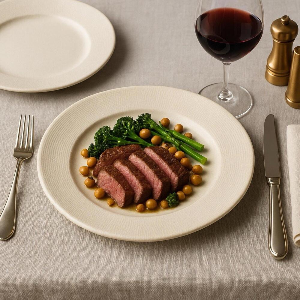 Poc à Poc France 1999 7 Linen-Texture Stoneware Full Size Dinner Plates, 10.5”